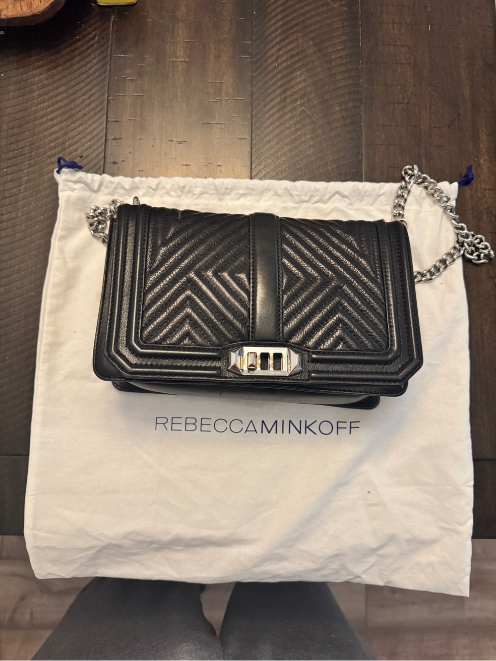 Rebecca Minkoff Black Quilted Chevron Leather Chain Crossbody